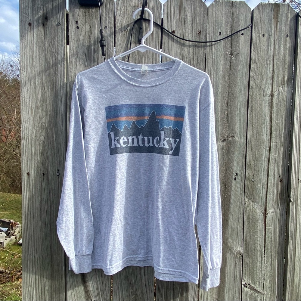 Kentucky Mountain Graphic‎ Jerzees Long Sleeve Tee Women M Grey Excellent